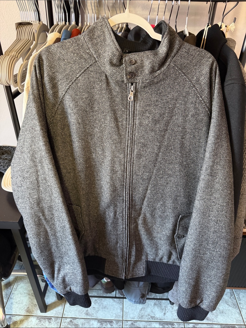 Men’s Gray Bomber Jacket with Rib Trim
